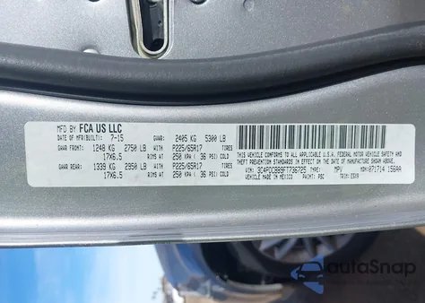 2015 Dodge Journey Sxt from USA, damaged, VIN 3C4PDCBB9FT736725